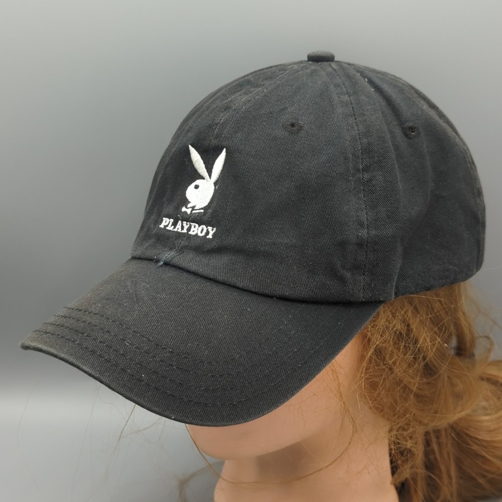 Playboy Baseball Hat Cap Black Spellout Strapback Adjustable OSFM